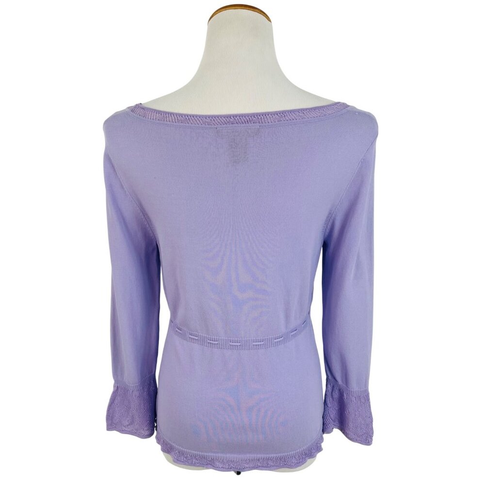 Y2K The Limited Lavender Purple Croquette Lace Trim Tie Waist Knit Top Blouse - Picture 7 of 16